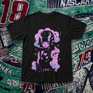 Goth Anime Girl Graphic Tee Black Unisex Aesthetic Shirt